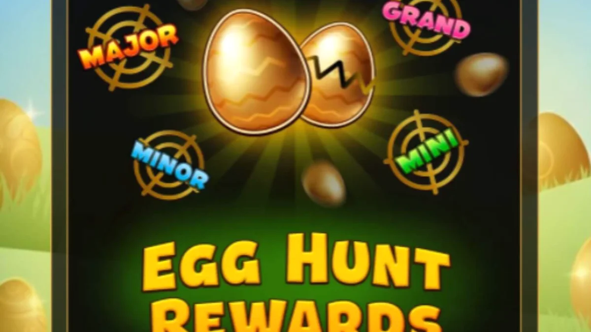Pemandangan padang rumput musim semi yang cerah dengan simbol telur emas dalam permainan slot Golden Egg Hunt.